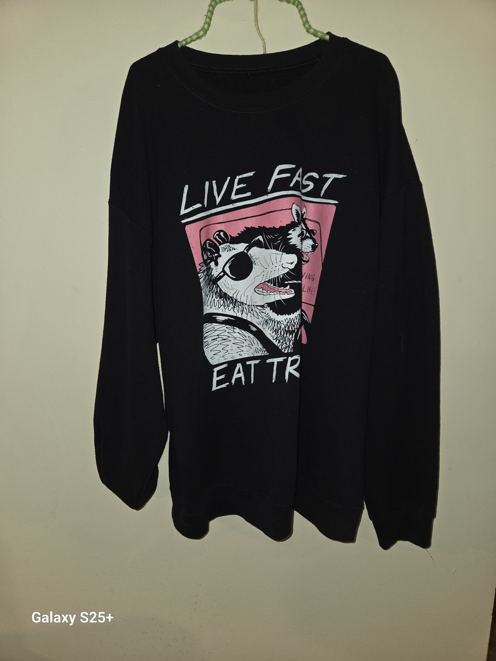 Source Unknown Black Sweatshirt with Pink and White Graphic